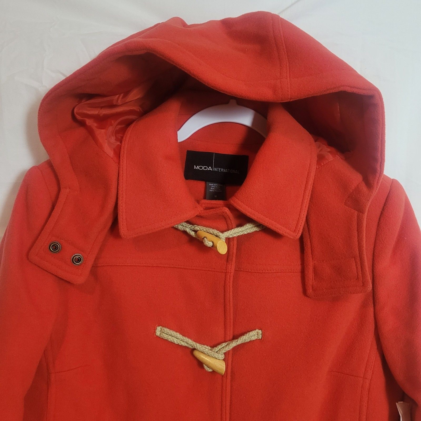 Moda International Wool Toggle Peacoat Women's Medium Orange Red Coat Y2k Nwot — image 4 of 8
